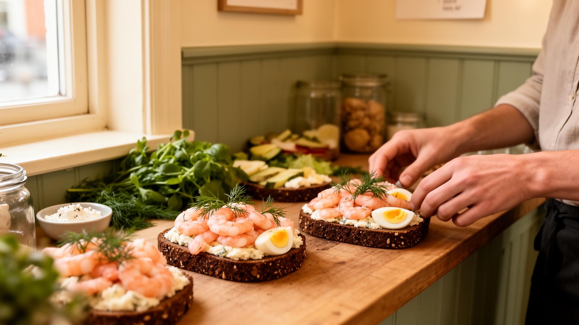 Smørrebrød bliver tilberedt i køkkenet